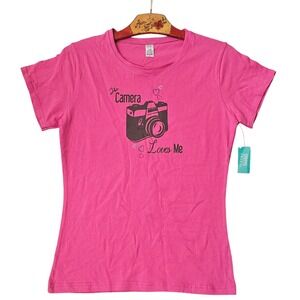 Spring Faire Pink Graphic Tee The Camera Loves Me Short Sleeve Shirt Large
